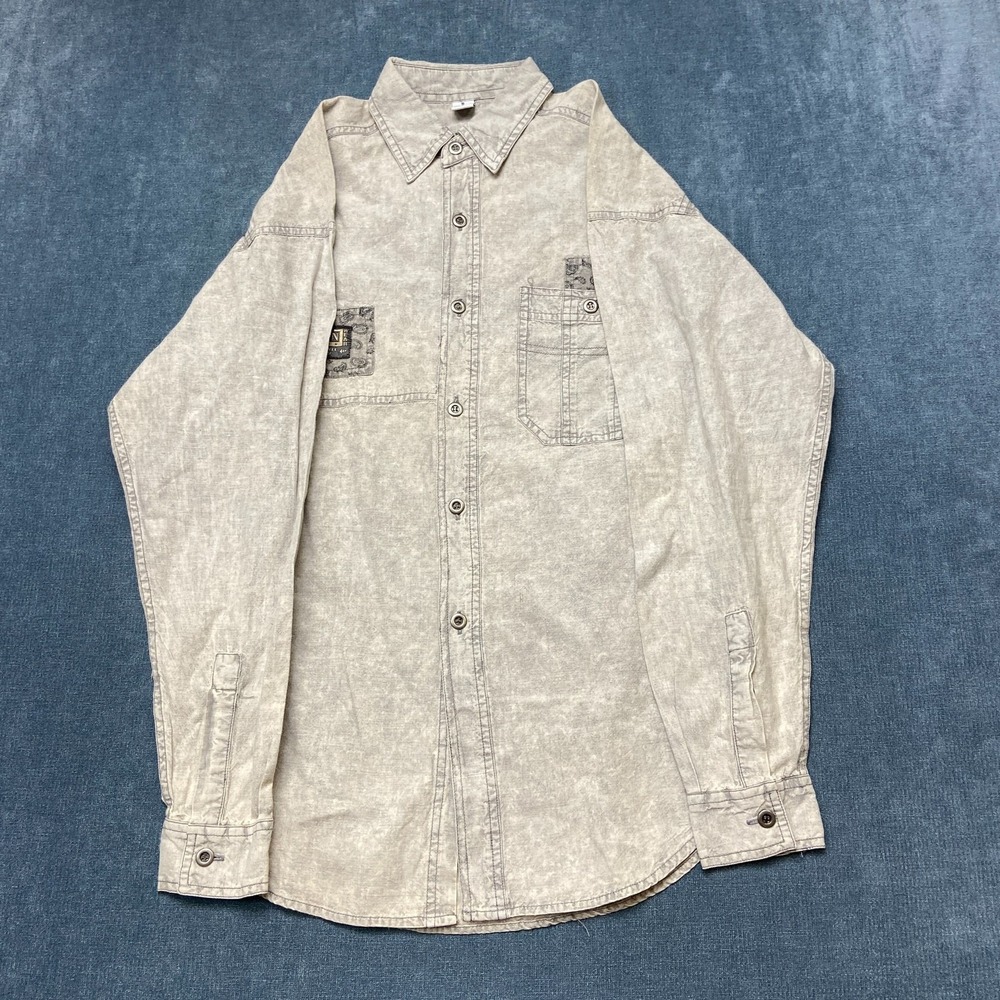 Novin Denim Shirt Mens Small Gray Long Sleeve Chest Pockets Classic Button Up